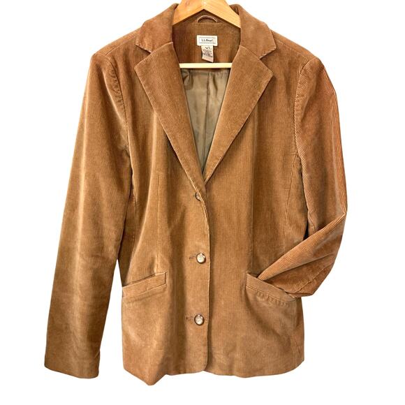 L.L. Bean Jackets & Blazers - Vtg LL BEAN Corduroy Blazer Jacket Women's 12 Cotton Camel Academia Professor
